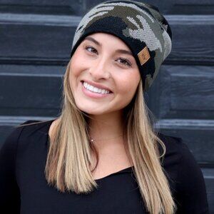 Camo Beanie With Fleece Lining Green